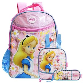 Mochila Alice No País Das Maravilhas Com Estojo E Lancheira