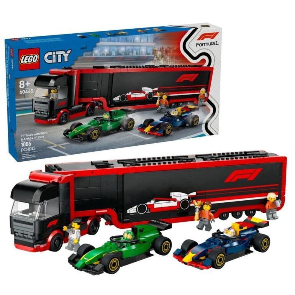 City Caminhão F1 Com Carros Rb20 E Amr24 Lego 60445