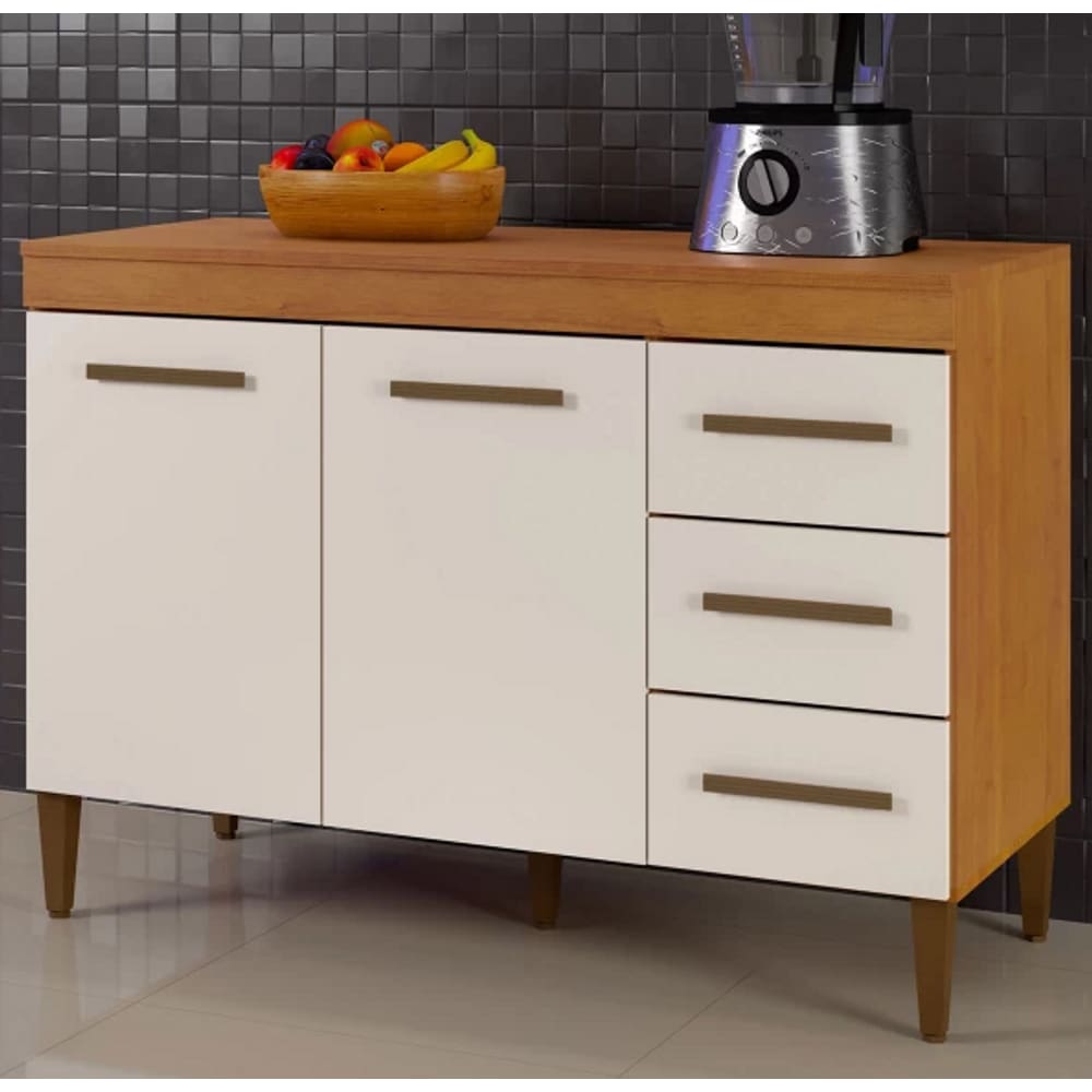 Balcão Virtus 2 Portas 3 Gavetas Kaiki Móveis - Nature/Off