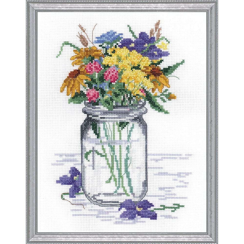 Kit de ponto cruz Janlynn Wildflower Jar 14 unidades Aida