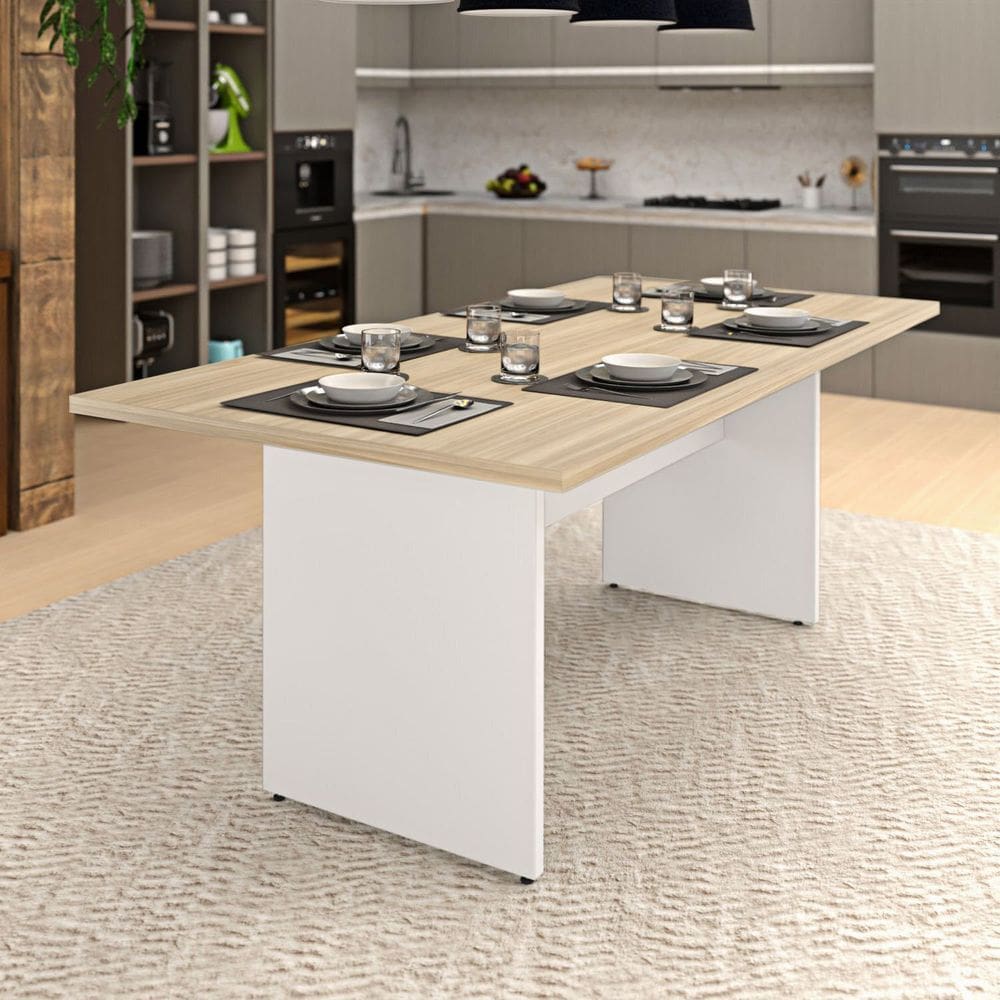 Mesa de Jantar 6 Lugares Cozinha 200x100cm Mdp Carvalho / Branco