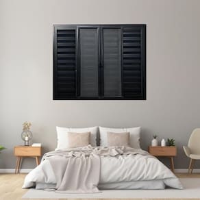 Janela Veneziana 6 Folhas Com Tela Mosquiteira Aluminio 100cm x 200cm Preto