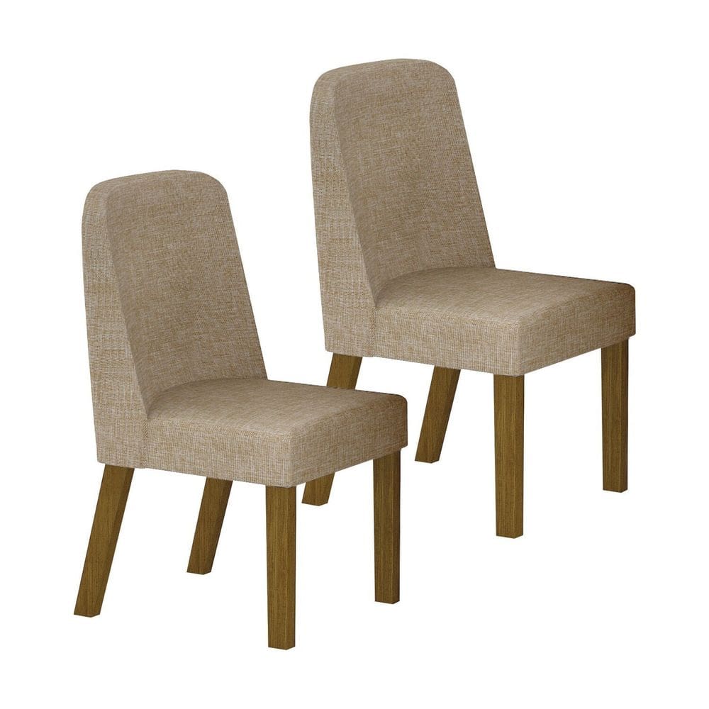 Conjunto Mesa Isis 2,00 Tampo Orgânico com Vidro com 06 Cadeiras Isis Freijo Off/Linho Palha