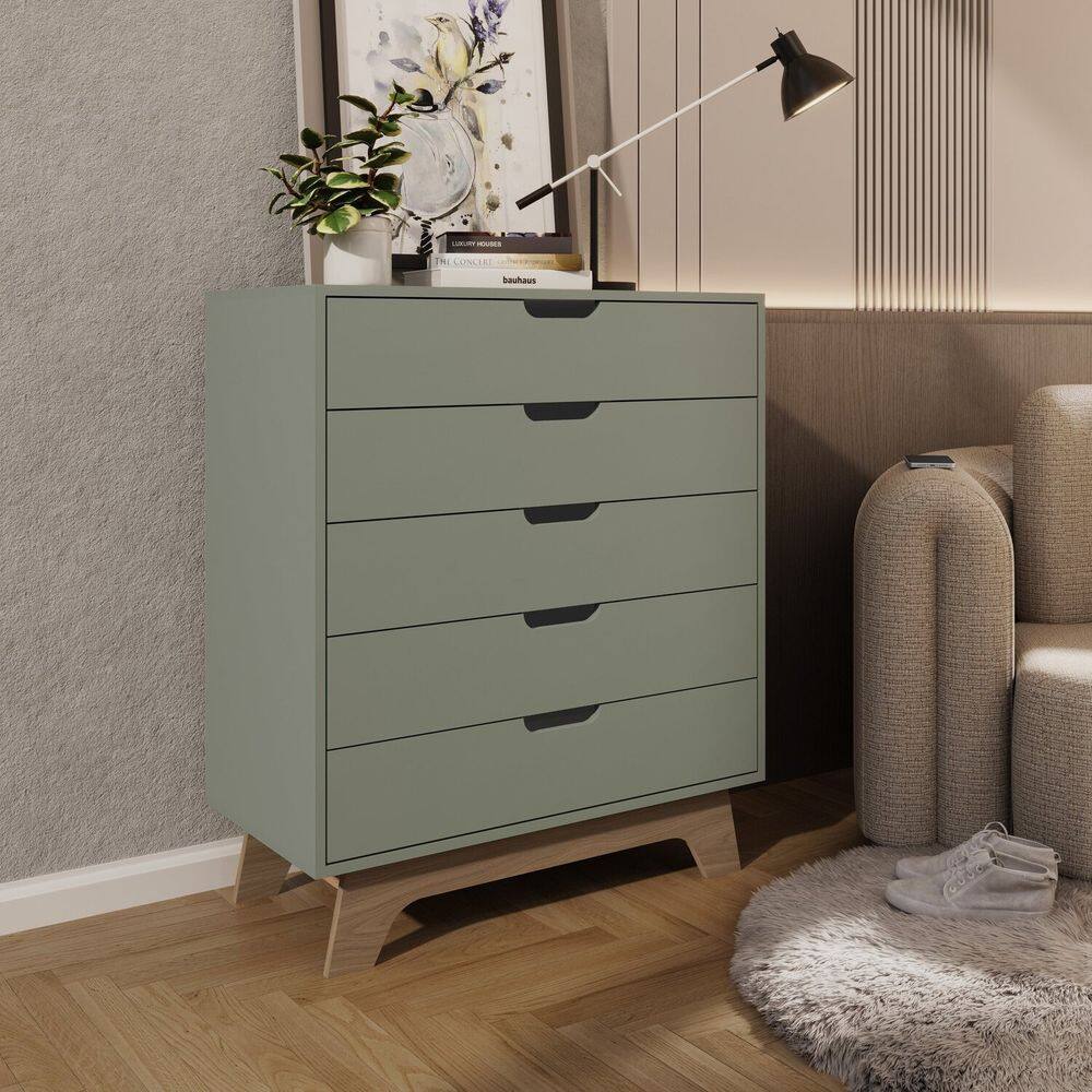 Cômoda Alice 5 Gavetas em 100% Mdf 95x81x40 Cm Verti/Louro Freijó Grann