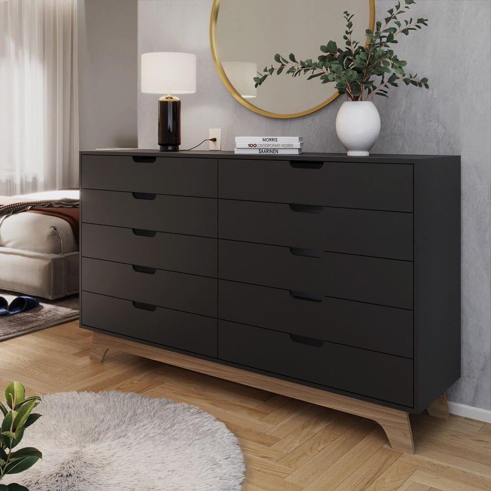 Cômoda Alice 10 Gavetas em 100% Mdf Preto/Louro Freijó Grann