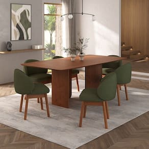 Kit Mesa de Jantar Boreal 210cm e 6 Cadeiras Jambu Cabecasa Madeiramadeira Cinamomo/Verde Musgo