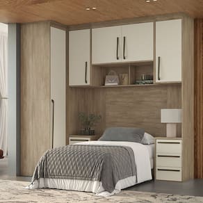 Quarto Modulado Solteiro Mdf 4 Peças Lotus Carvalho/Off White