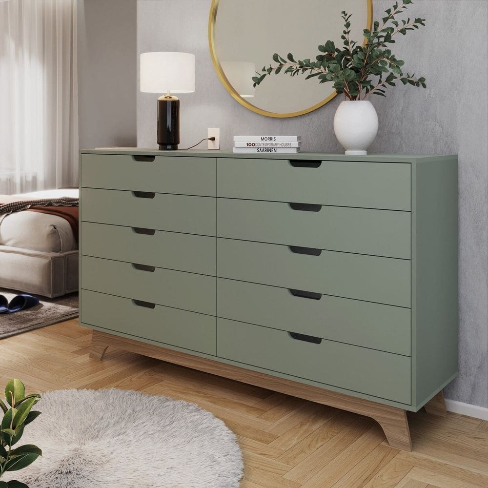 Cômoda Alice 10 Gavetas em 100% Mdf Verti/Louro Freijó Grann