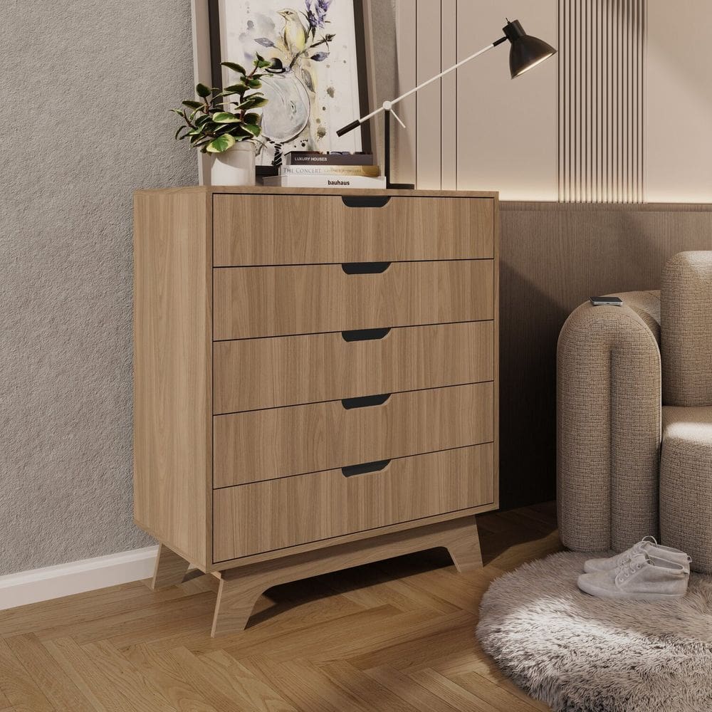 Cômoda Alice 5 Gavetas em 100% Mdf 95x81x40 Cm Louro Freijó Grann