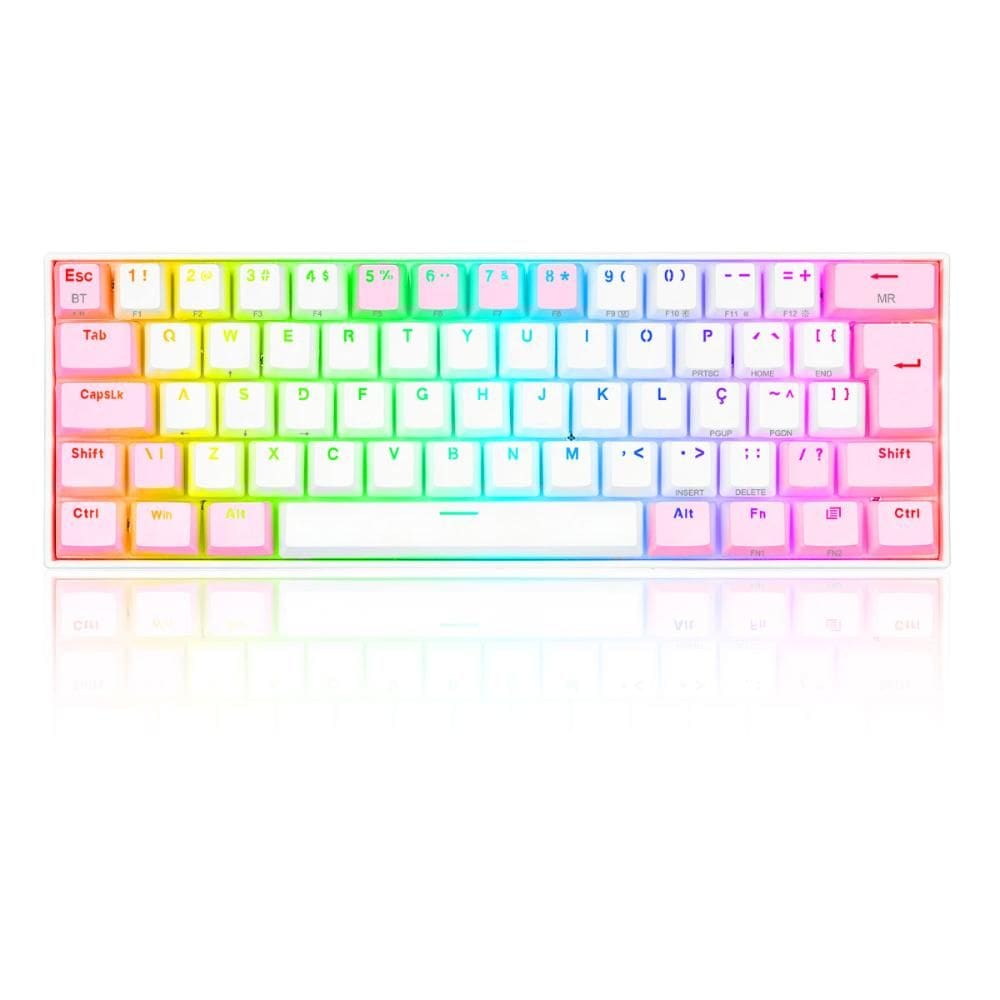 Teclado Mecânico Gamer Redragon Draconic RGB Switch Brown ABNT2 Branco Rosa K530WP-RGB-PRO PT-BROWN