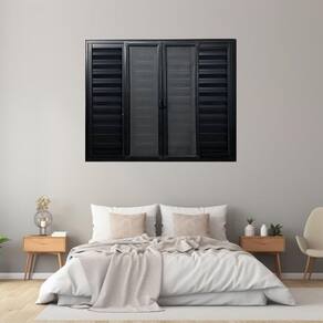 Janela Veneziana 6 Folhas com Tela Mosquiteira Aluminio 100cm x 150cm Preto