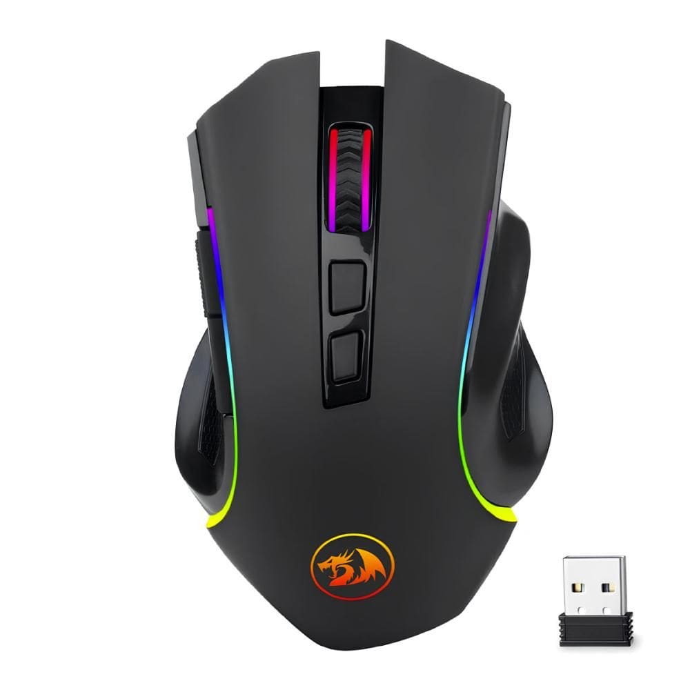 Mouse Gamer Sem Fio Redragon Griffin - 8000dpi - 6 Botões - Ergonômico - RGB - Preto - M602-KS V2
