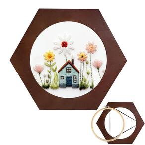 Moldura de argola bordada Xembro Wood Hexágono 20cm com argola 20cm