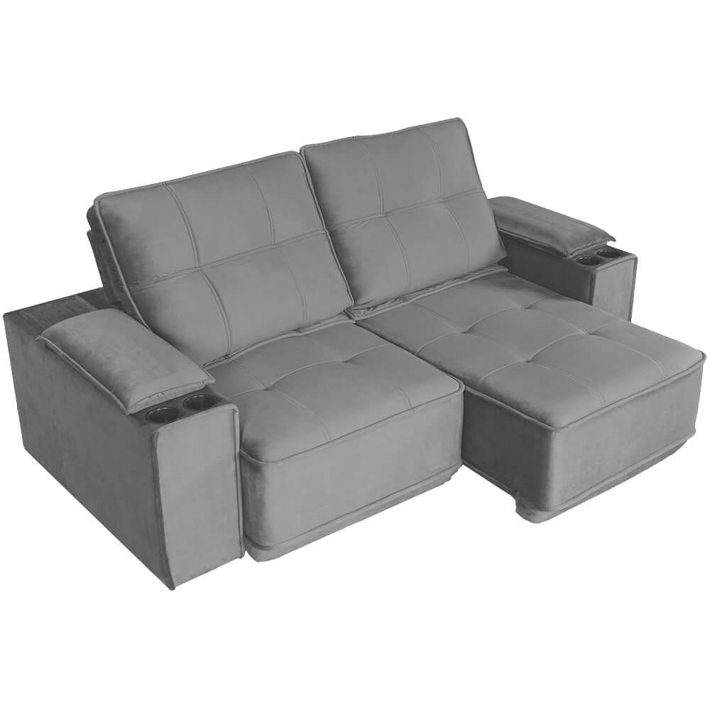 Sofá Memory 4 Lugares Retrátil e Reclinável Tecido Linho 210cm Gralha Azul Cor Cinza