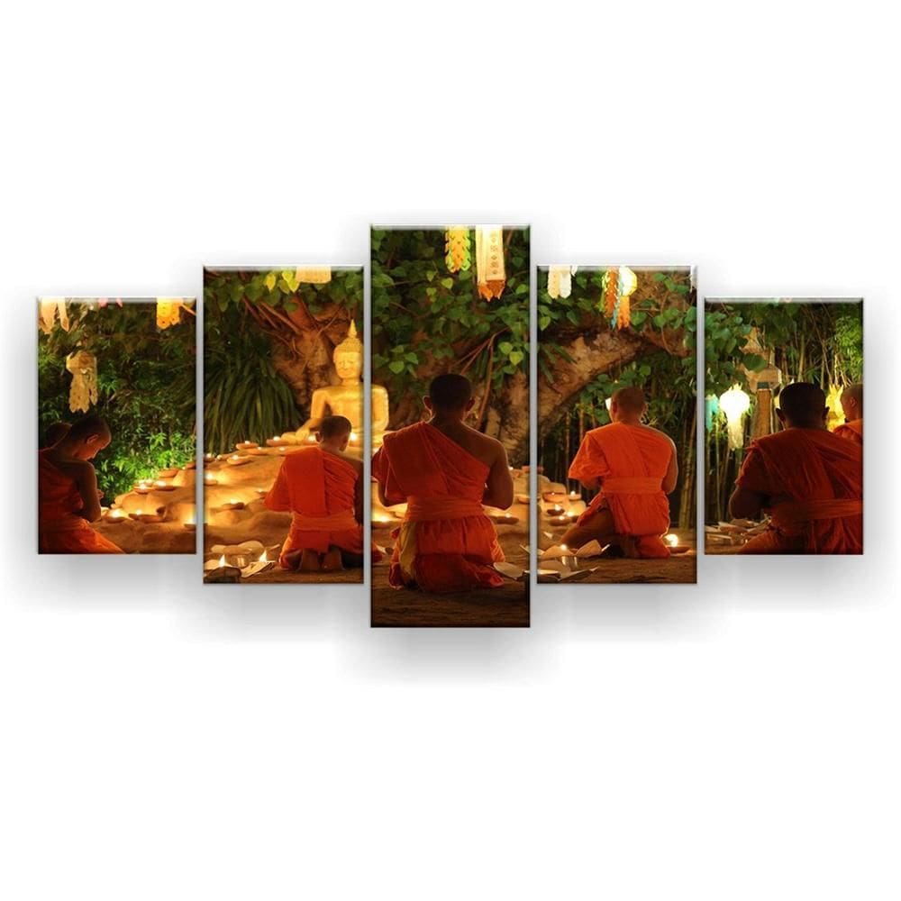 Quadro Decorativo Mosaico 5 Peças Monges Tailandeses