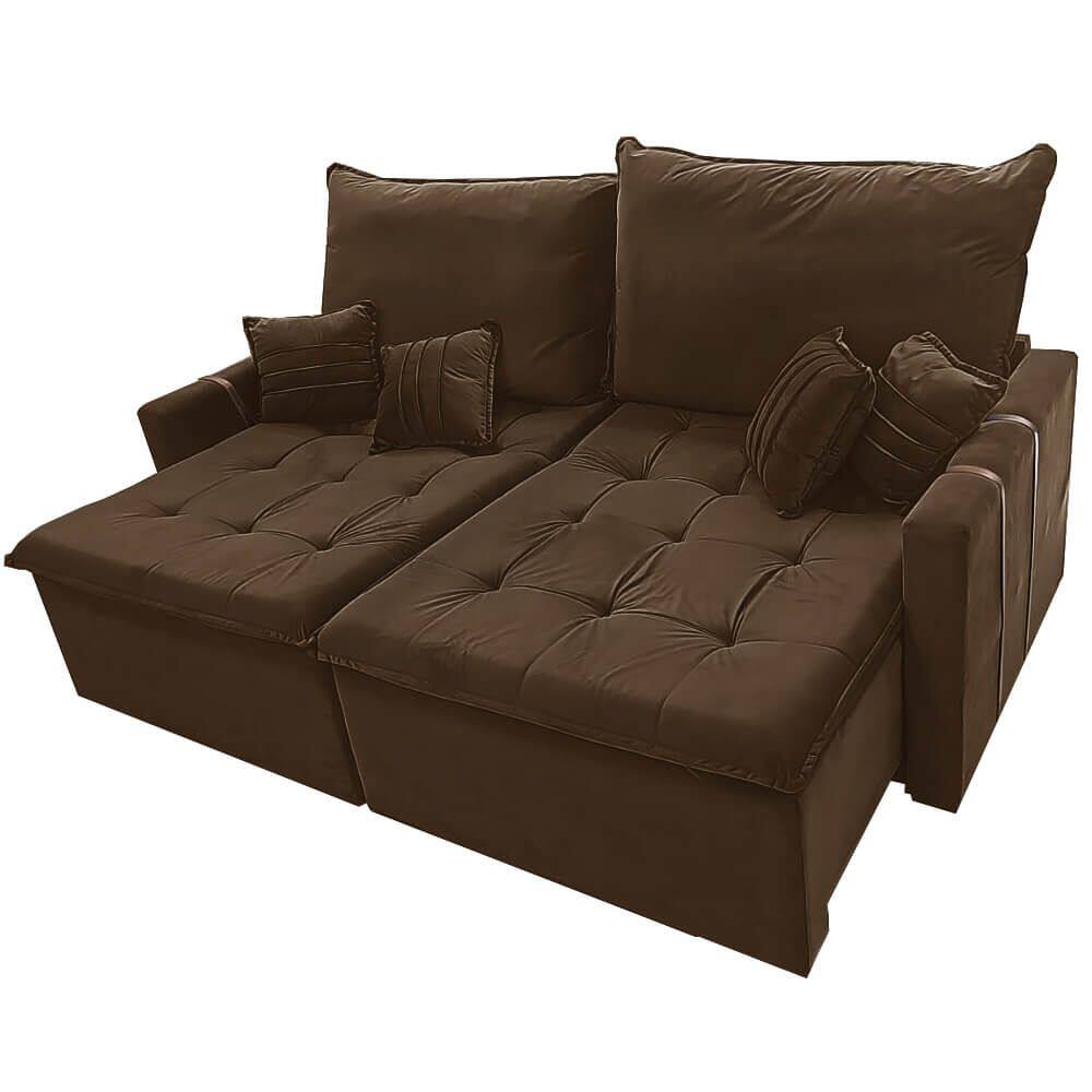Sofá Cama Chicago em Linho 4 Lugares Retrátil e Reclinável 220cm Kasacomigo Cor Marrom
