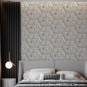Papel De Parede Adesivo Geométrico 3D Dourado - 3,0M