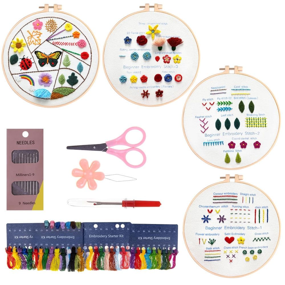 Kit de bordado Angdarun para iniciantes com tecido bordado e argola
