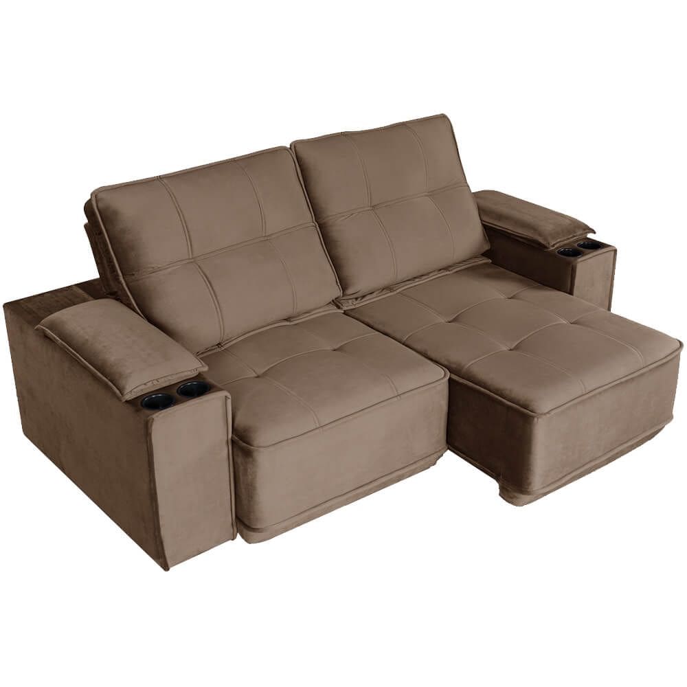 Sofá Memory 4 Lugares Retrátil e Reclinável Tecido Linho 210cm Gralha Azul Cor Marrom