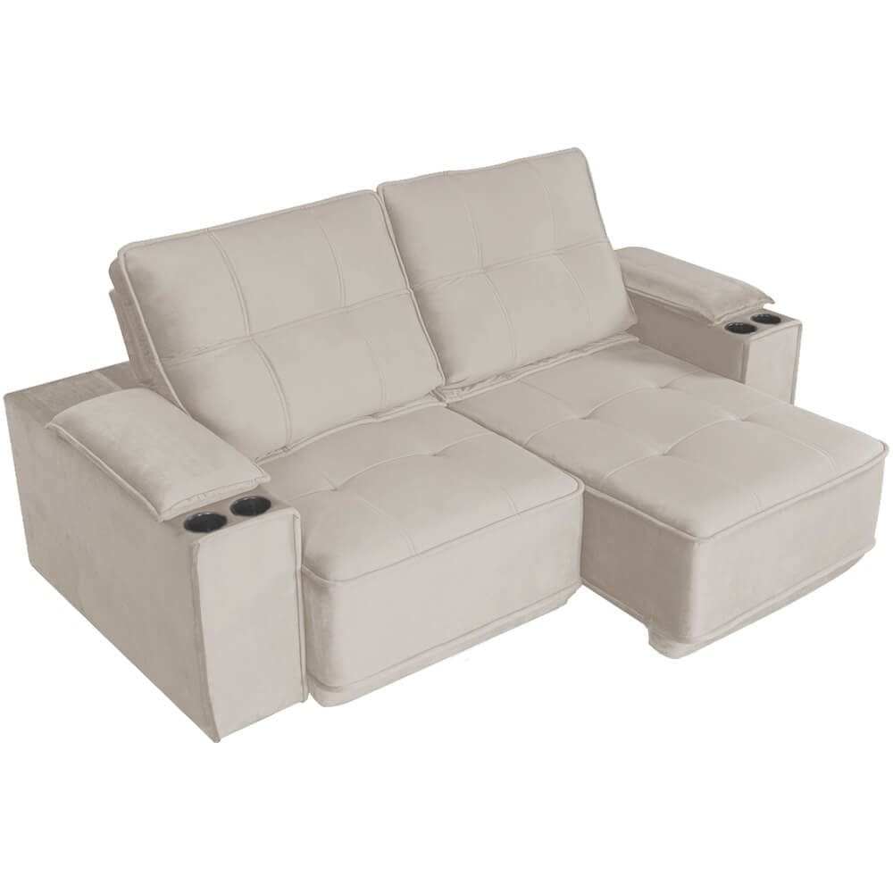 Sofá Memory 4 Lugares Retrátil e Reclinável Tecido Linho 210cm Gralha Azul Cor Bege