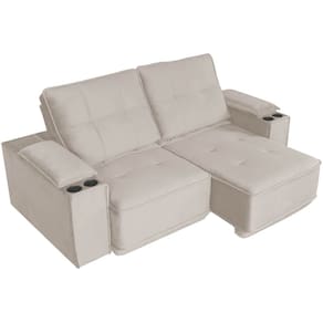 Sofá Memory 4 Lugares Retrátil e Reclinável Tecido Linho 210cm Gralha Azul Cor Bege