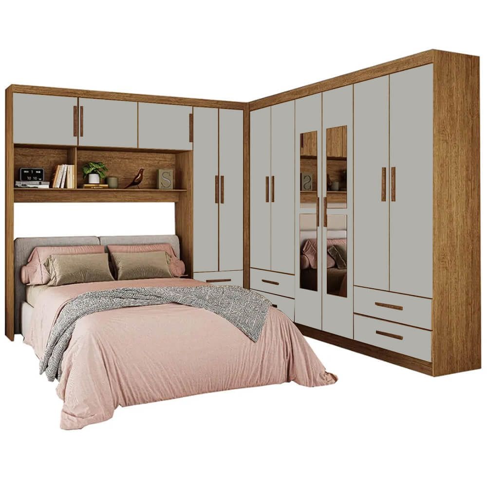 Guarda Roupa Modulado Carioca Hercules Casal 11 Portas 6 Gavetas e Espelho Cor Cinamomo Off White