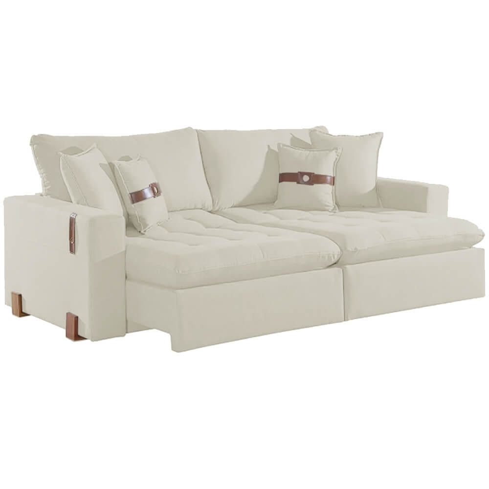Sofá Cama Zeus 220cm 4 Lugares Retrátil e Reclinável Tecido Linho Innove Cor Bege