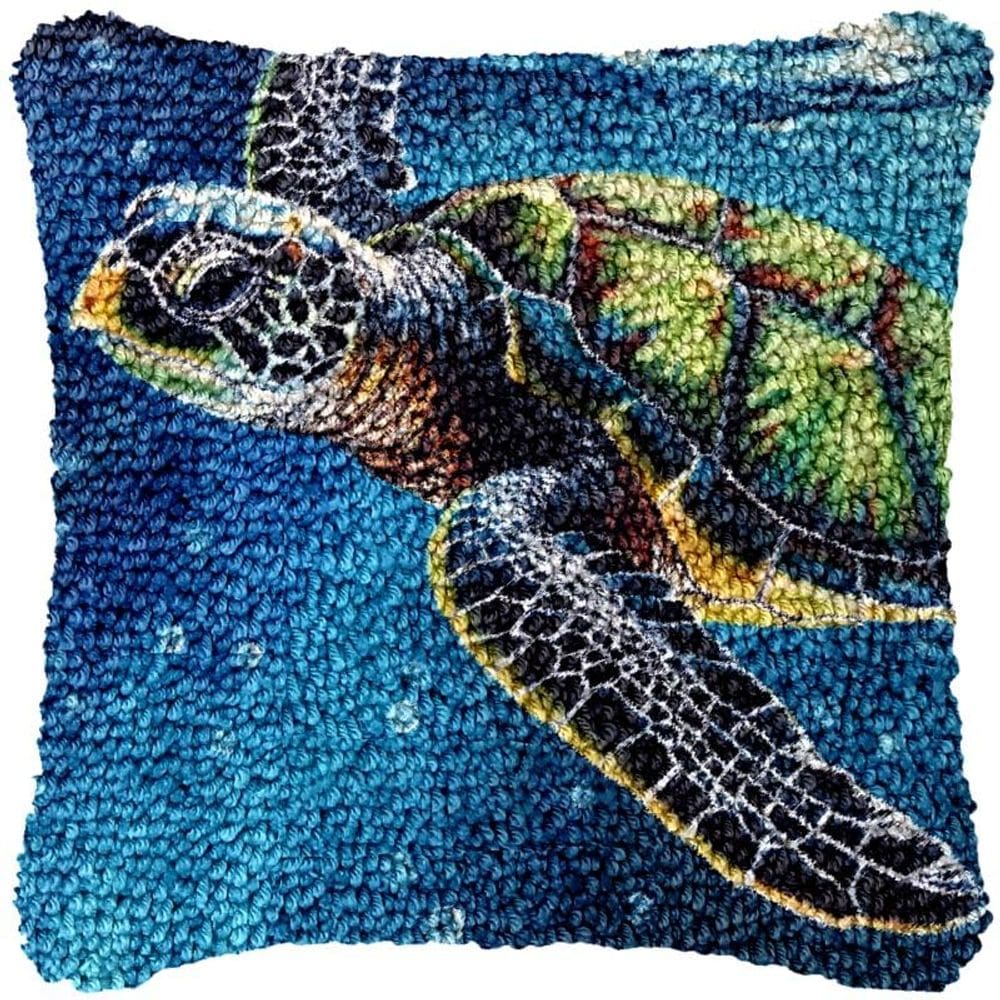 Kit de capa de almofada Latch Hook Sea Turtle DIY feito à mão 43 cm