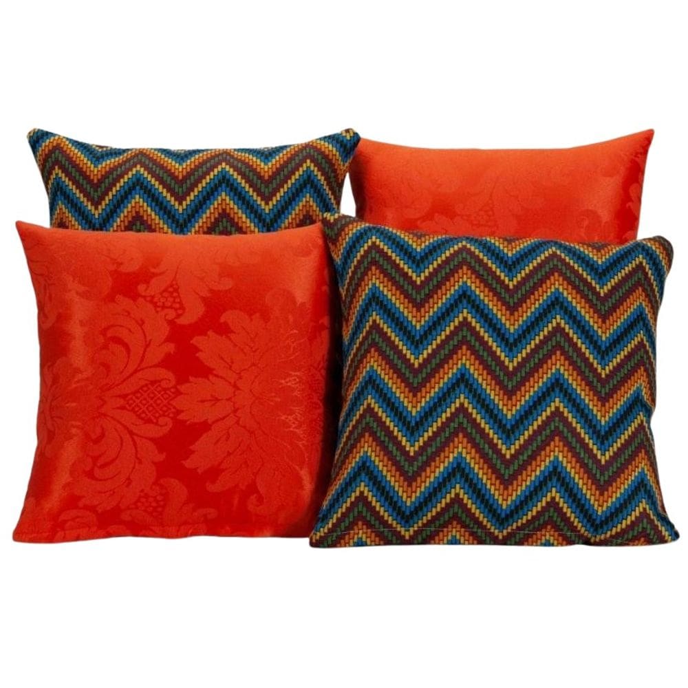 Kit 4 Capas De Almofada Para Sofá Estampa Vermelho Listrado