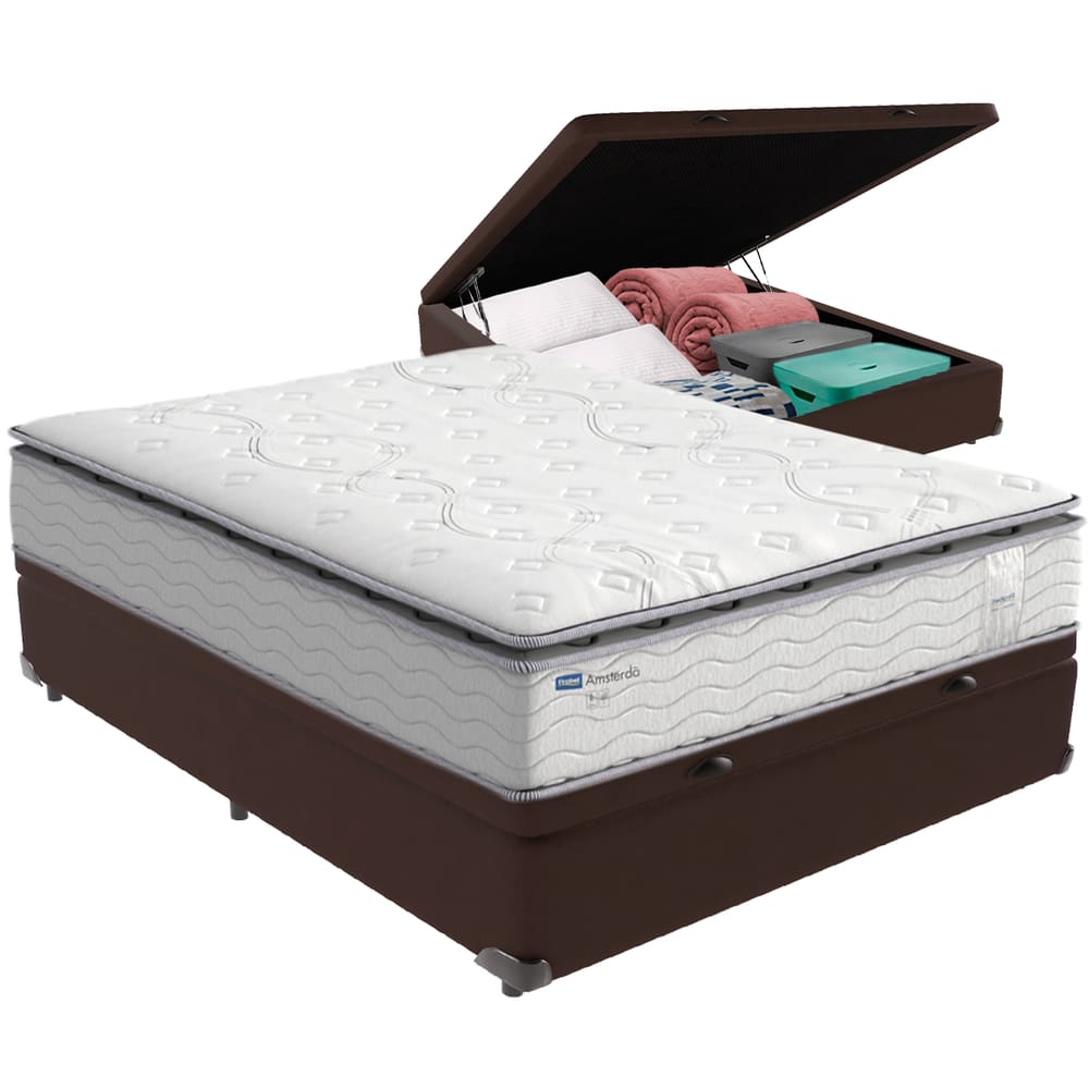 Cama Box Baú e Colchão Amsterdã Molas Ensacadas Casal Probel