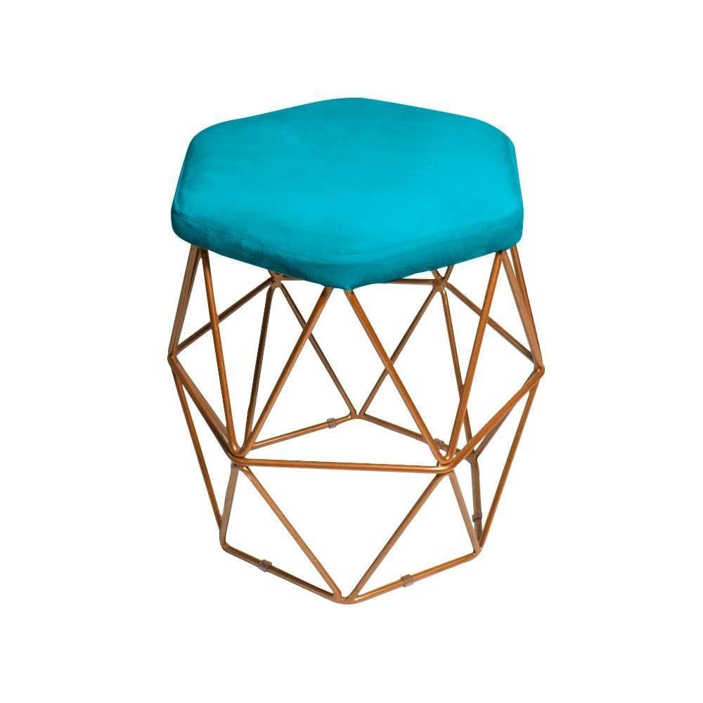 Puff Aramado Azul Turquesa Base Ferro Rose Gold Web Shop