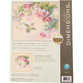 Dimensões do kit de ponto cruz: beija-flor e fúcsia 35x30cm