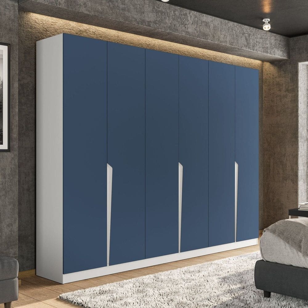 Guarda-roupa 6 Portas 4 Gavetas Porto Branco/Azul
