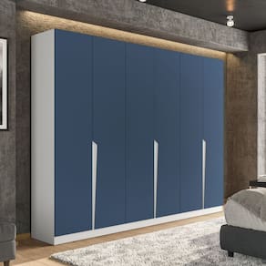 Guarda-roupa 6 Portas 4 Gavetas Porto Branco/Azul