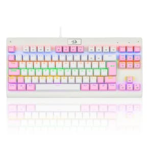 Teclado Mecânico Gamer Redragon Dark Avenger - Rainbow - Switch Blue - Branco e Rosa K568WP-R PTBLUE