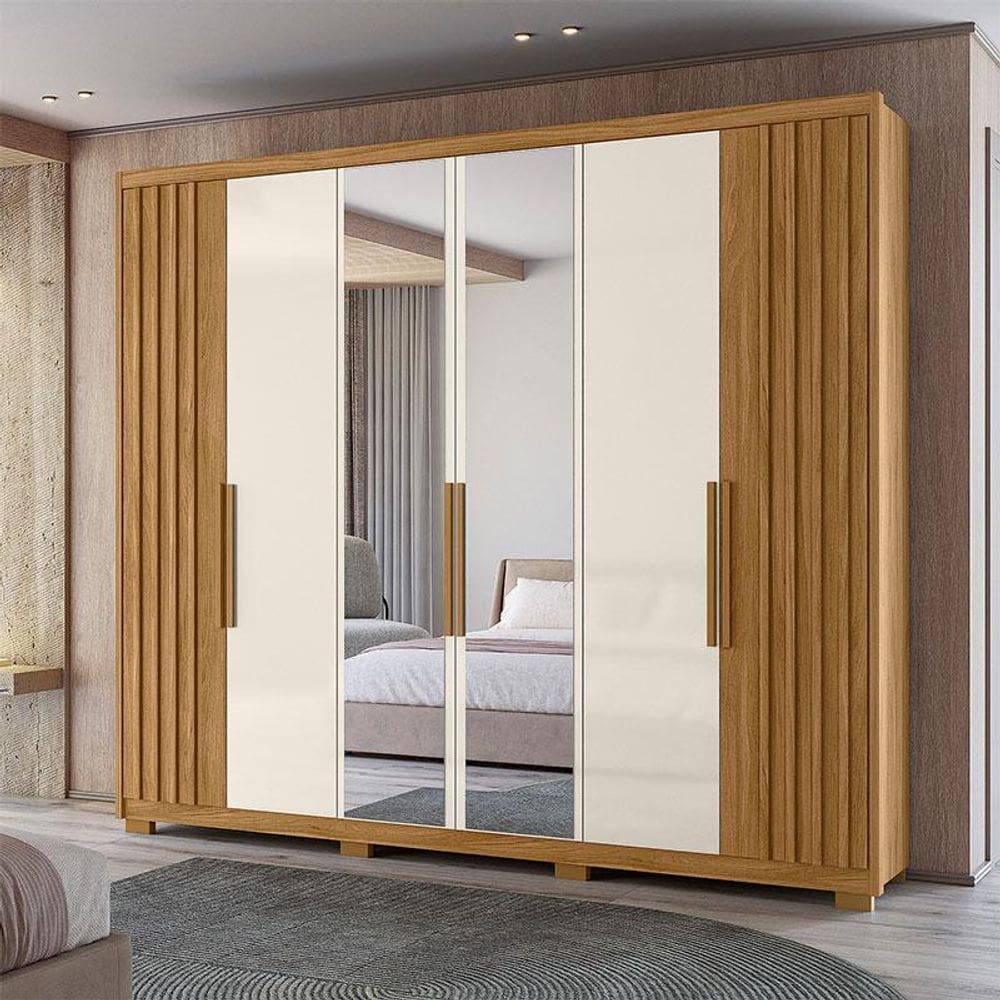 Guarda Roupa Casal Ambiente Araguaia 6 Portas Freijó Off White com Espelho - Moval