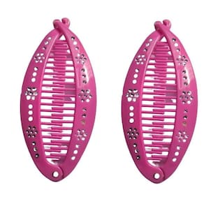 2 Presilhas Banana Rosa Com Strass Feminina Com Pente