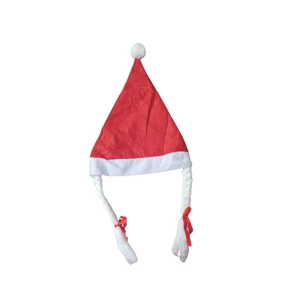 Gorro De Natal Mamãe Noel Com Trança Em Feltro