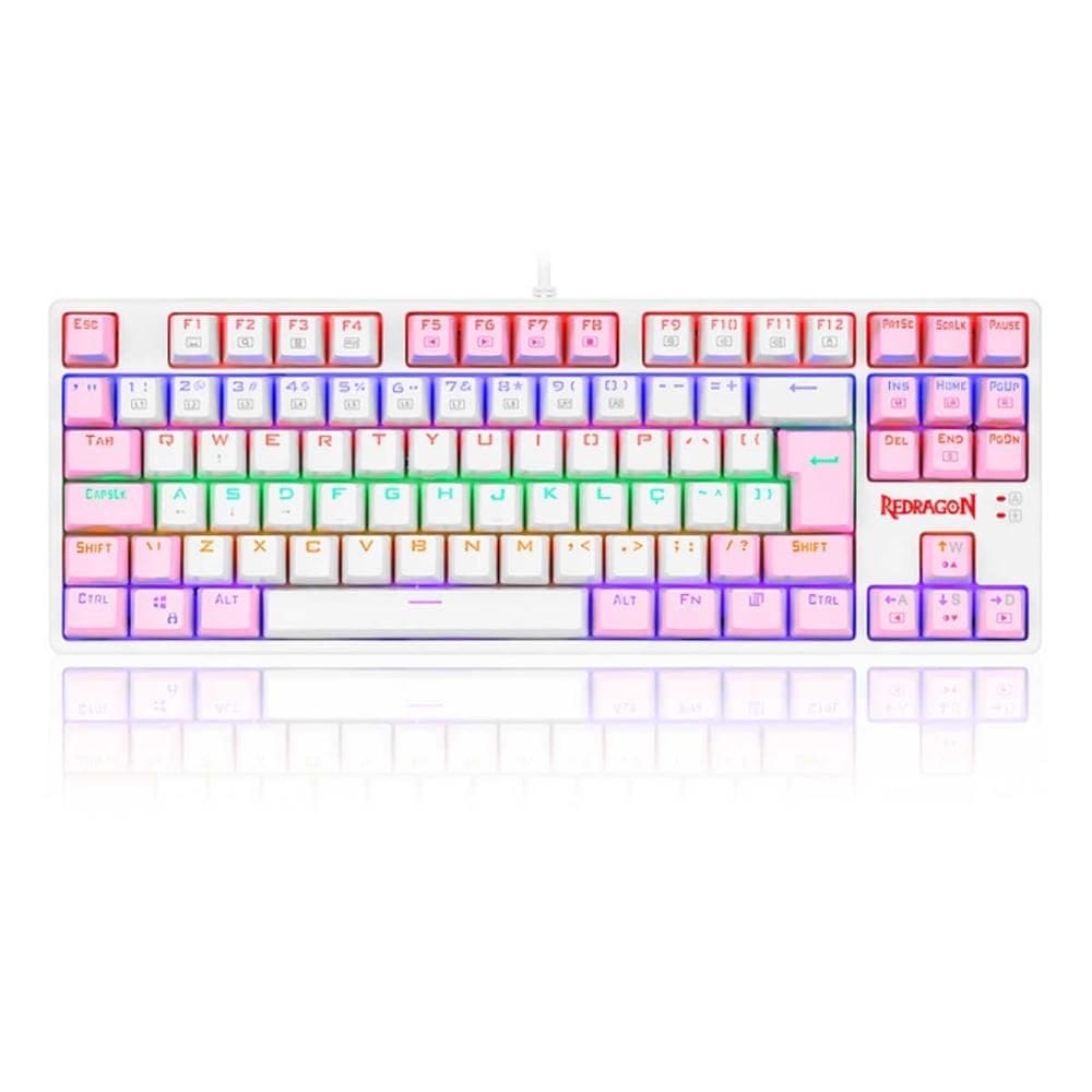 Teclado Mecânico Gamer Redragon Daska Lollipop - Switch Brown - Branco e Rosa - K576WP-R PT-BROWN