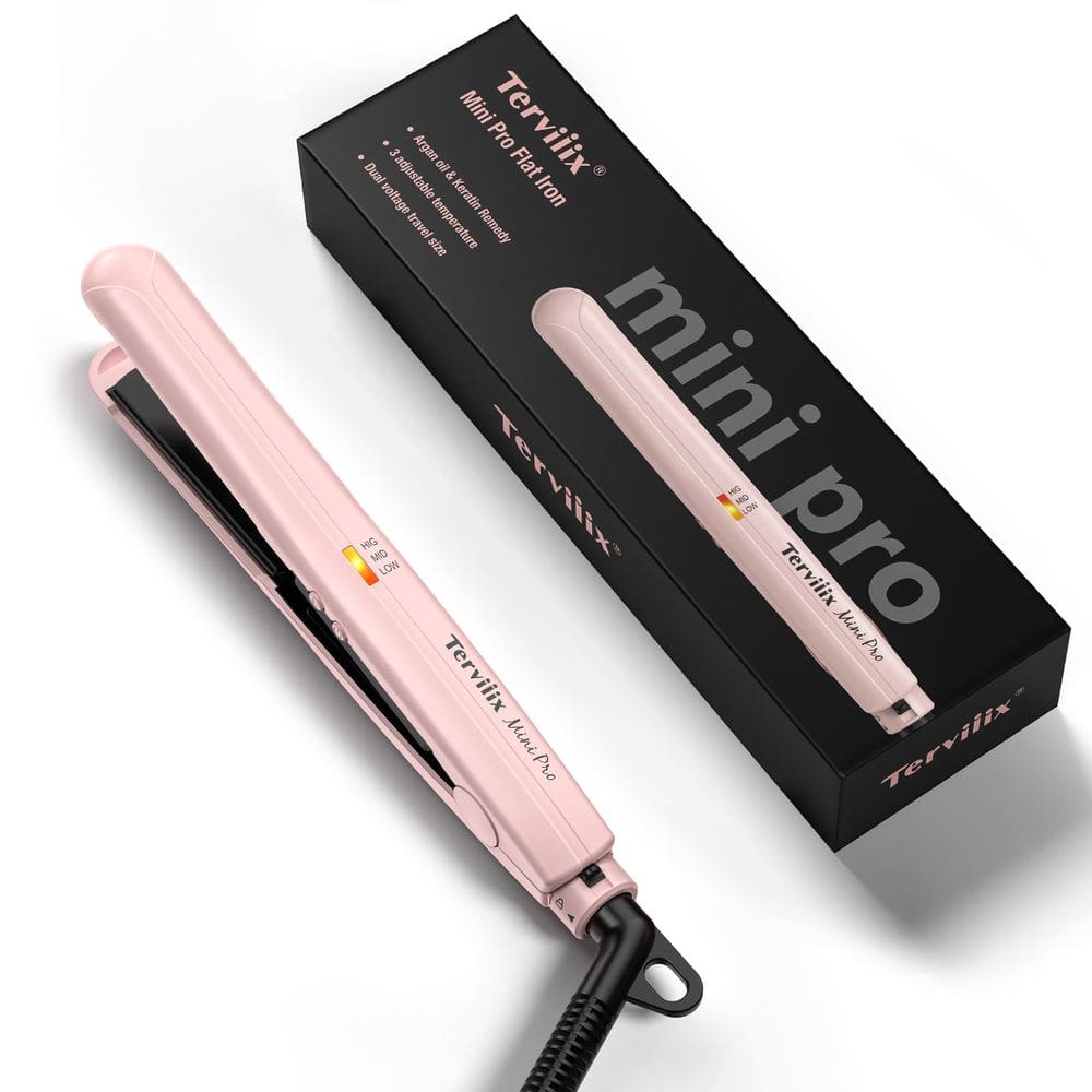 Mini alisador de cabelo Terviiix com temperatura ajustável rosa
