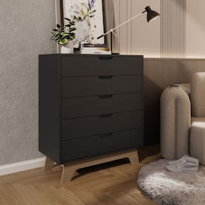Cômoda Alice 5 Gavetas em 100% Mdf 95x81x40 Cm Preto/Louro Freijó Grann