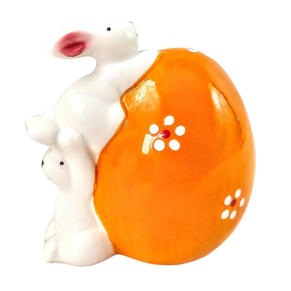 Ovo De Páscoa Porcelana 2 Coelho 9X7Cm Decoração Páscoa
