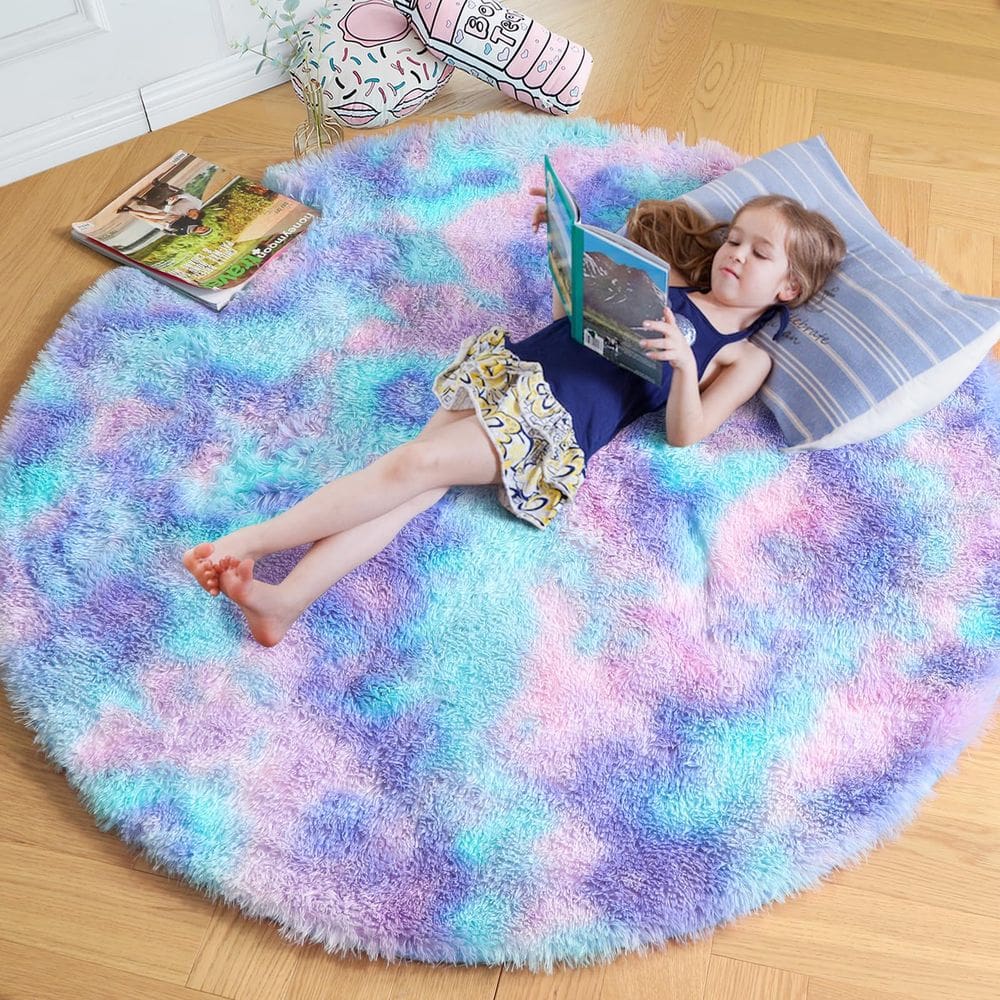 Tapete Andrebio Purple Rainbow Round 180 cm para meninas de quarto