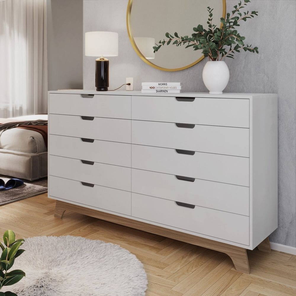 Cômoda Alice 10 Gavetas em 100% Mdf Louro Freijó Grann/Branco