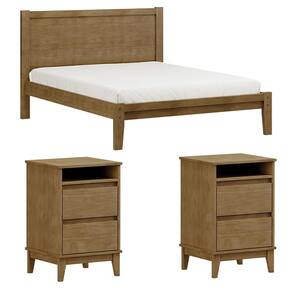 Cama Queen Madeira Maciça 02 Mesas de Cabeceira Freijo Milani Store