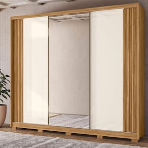 Guarda Roupa Casal Ambiente Arizona 3 Portas Freijó Off White com Espelho - Moval