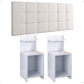 Kit 2 Mesas Cabeceira Fantasy Branco Prateleira Organizadora Painel Suspenso Bia Estofado Cama Box Queen Size 1,60 Corino - Lojas RPM