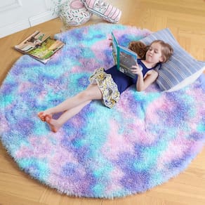 Tapete Andrebio Purple Rainbow Round 150cm para meninas de quarto