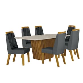 Mesa de Jantar Liz 180x90 Freijó Off White com 6 Cadeiras Freijó Joli Chumbo - Leifer Móveis