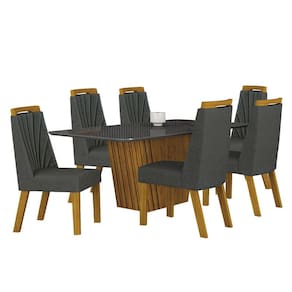 Mesa de Jantar Liz 180x90 Freijó Chumbo com 6 Cadeiras Freijó Linho Chumbo - Leifer Móveis